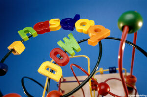 NASDAQ and Dow spelled out on a child's toy