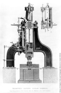 Nasmyth's patent steam hammer, copied by permission of the inventor from the machine in the great exhibition. Library of Congress Prints and Photographs Division [LC-USZ62-110414]