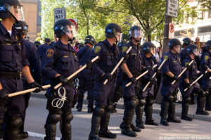 Riot police outside Republican convention