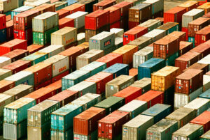 Shipping containers at a dock, Hong Kong, China