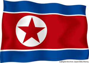 North Korean flag against a white background, digitally generated. (c)Digital Archive Japan/DAJ/Alamy. MHE World.
