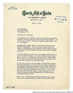 Letter from Jackie Robinson to President Eisenhower of May 13, 1958. National Archives and Records Administration (186627). MHE World