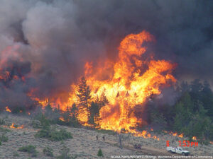 A hotshot crew conducts burnout operations on the Derby Fire. NOAA/NWS/WR/WFO/Billings Montana/Department of Commerce. MHE World.