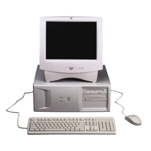 old personal compputer with monitor, keyboard, mouse