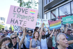 Protestors against President-elect Donald Trump outside of the CNN building in Hollywood Anti-Trump Protest, Los Angeles, USA - 13 Nov 2016. 