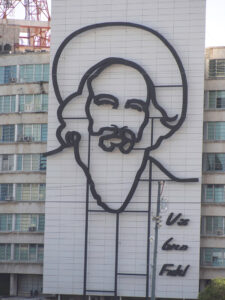 Fidel Castro likeness on government building, Havana, Cuba.