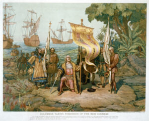 Painting entitled Columbus taking possession of the new country.