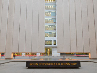 John F. Kennedy Memorial Plaza. This is the cenotaph designed by Philip Johnson.
