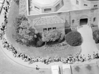 Crowd waiting for oral polio vaccine in 1962. Today CDC now recommends that we give only the injectable vaccine because of the very small chance that the oral dose can lead to a polio infection.