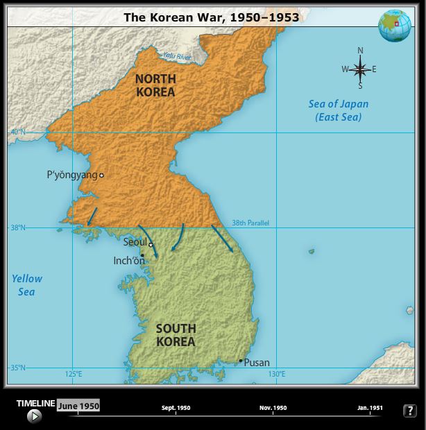 static map of Korean Peninsula during the Korean War