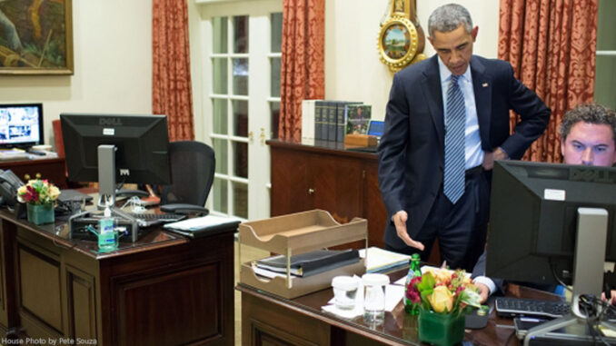112614_01P_FS President Barack Obama works on a press statement with Director of Speechwriting Cody Keenan, in the Outer Oval Office, Nov. 24, 2014, following the grand jury's decision not to indict a Ferguson, Missouri police officer in the August shooting of Michael Brown.