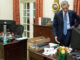 President Barack Obama works on a press statement with Director of Speechwriting Cody Keenan, in the Outer Oval Office, Nov. 24, 2014, following the grand jury's decision not to indict a Ferguson, Missouri police officer in the August shooting of Michael Brown.