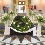 A recreation of Lincoln's casket stands in the Ohio Statehouse rotunda.