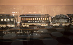 Model of the Baltimore & Ohio train that carried Lincoln's casket and body from Washington D.C. to Springfield, Illinois.