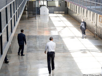 President Barack Obama walks in the Residential Drug Abuse Prevention Unit at El Reno Prison after making a statement to the press, in El Reno, Okla., July 16, 2015. (Official White House Photo by Pete Souza)