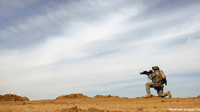 78387819 U.S. Army Sergeant provides security during a patrol of the Riyadh village in Iraq March 8, 2007. The Sergeant is assigned to Delta Company, 2nd Platoon, 2nd Battalion, 27th Infantry Regiment, 3rd Brigade Combat Team, 25th Infantry Division, Schofield Barracks, Hawaii.Stocktrek Images/Getty Images."MHE Canada MHE USA".
