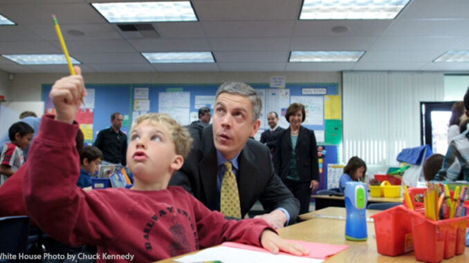 lC032311CK-0014 Secretary of Education Arne Duncan sits with Eric Simmons in his first grade classroom at Shoal Creek Elementary in San Diego, Calif., March 23, 2011. (Official White House Photo by Chuck Kennedy). (Official White House Photo by Chuck Kennedy). https://www.whitehouse.gov/photos-and-video/photogallery/secretary-education-arne-duncan-travels-california.