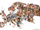 Collage of many multi-ethnic people in the shape of a map of Europe and Asia against a white background. ©John Lund/Blend Images LLC. MHE World