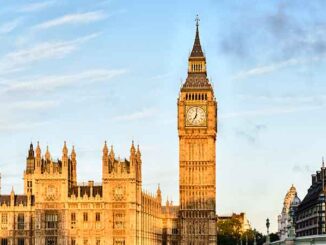 Sunrise shining on Big Ben, London, United Kingdom. Spaces Images/Blend Images. Blend Images, LLC