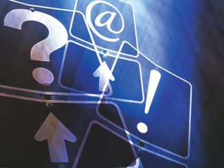 Montaged illustration of road signs of a question mark, exclamation point, arrows and ampersat symbol.