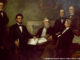 Francis Bicknell Carpenter (American painter, 1830-1900), First Reading of the Emancipation Proclamation by President Lincoln, 1864, oil on canvas, 108 inches (274.3 cm) x 180 inches (457.2 cm), located in the U.S. Capitol Building over the west staircase in the Senate wing. Carol Highsmith, photographer. Photographed: [between 1980 and 2006]. 1 color transparency; 4 x 5 in. or smaller.