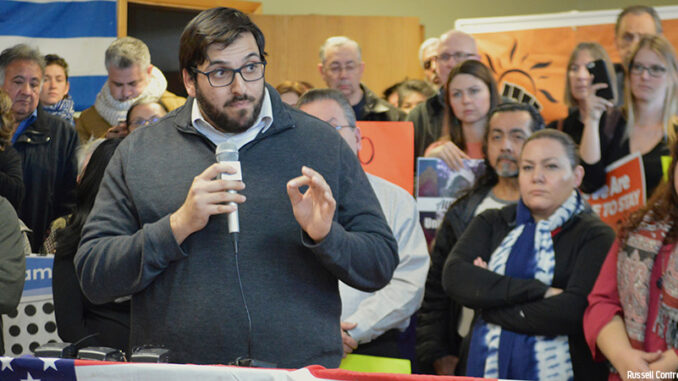 20117_01P_FS Mostafa Amini, secretary of the Islamic Center of New Mexico, speaks at a news conference in Albuquerque, N.M., Wednesday, Jan. 25, 2017 where activists denounced President Donald Trump's executive actions on immigration. Credit: Russell Contreras/AP Images