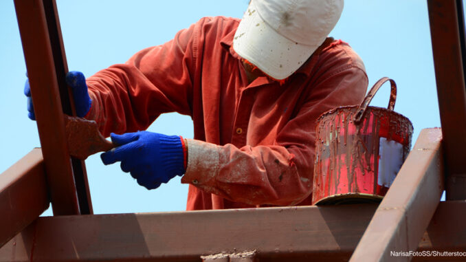 _31417_01P_FS-- Mason was painted in oil on the steel roof structure using a paint brush to prevent rust and to the beauty of the roof.