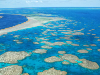 Aerial view of the reef and islands of the Whitsunday Islands, Queensland, Australia