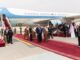 President Donald Trump and First Lady Melania Trump receive a red carpet welcome by King Salman bin Abdulaziz Al Saud of Saudi Arabia and his official delegation, Saturday, May 20, 2017, on their arrival to King Khalid International Airport in Riyadh, Saudi Arabia.