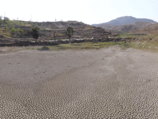 A dry lakebed during a drought, Yunan Province, China
