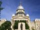 The State Capitol Building at Springfield Illinois with statue of Abraham Lincoln