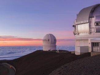 Mauna Kea telescopes at sunset on the Big Island of Hawaii. Credit: EastVillage Images/Shutterstock