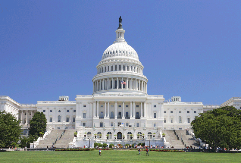 Exterior, west elevation view of the United States Capitol Building, Washington D.C., USA.