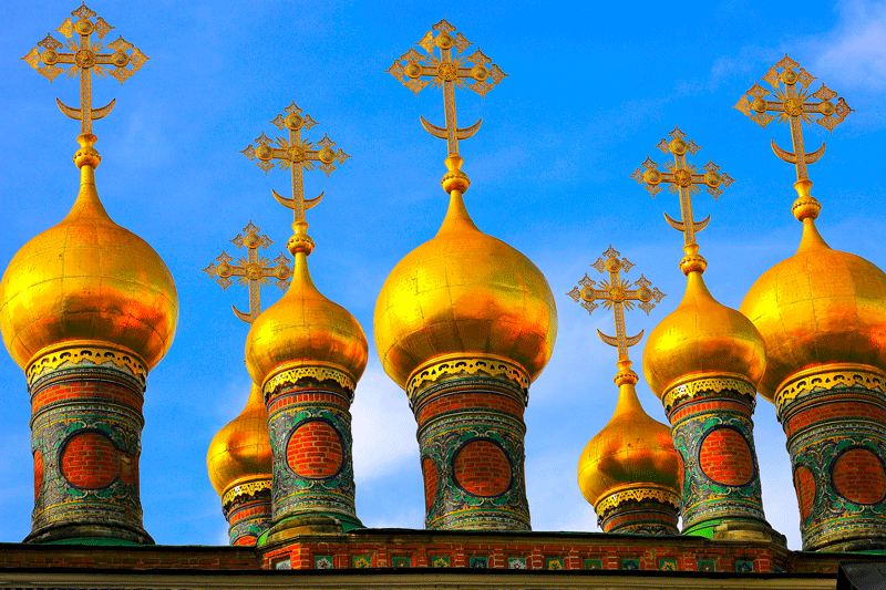 Russian Orthodox gold cupolas, crosses - Kremlin, Moscow