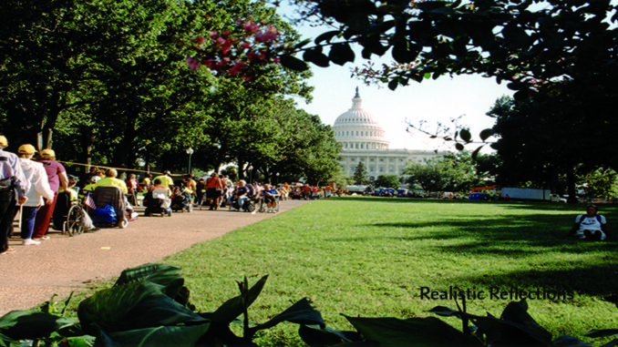 ad043 Crowd of people with and without disabilities marching to the Capitol building.