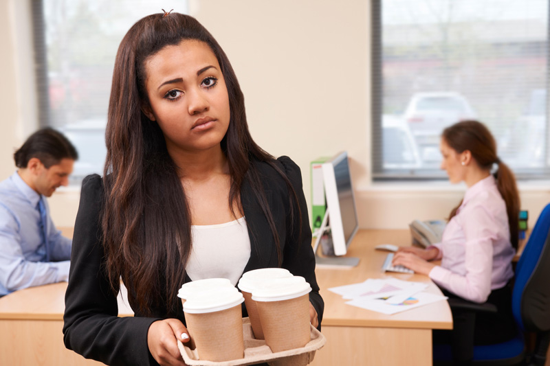 upset female intern fetching coffee