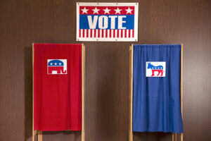 Voting booths in polling place.