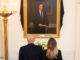 President and Malania Trump viewing portrait of the late President Bush displayed in The White House