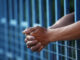 close-up view of hands clasping thru bars in a jail cell