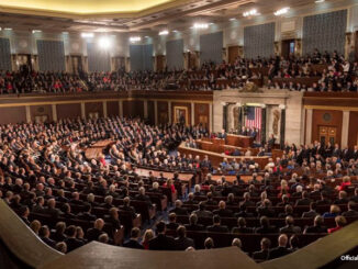 President Donald J. Trump, stands in the House rostrum delivering his State of the Union address, joined by Vice President Mike Pence and House Speaker Paul Ryan, Tuesday evening, Jan. 30 2018, in the House of Representatives chamber of the U.S. Capitol in Washington, D.C.