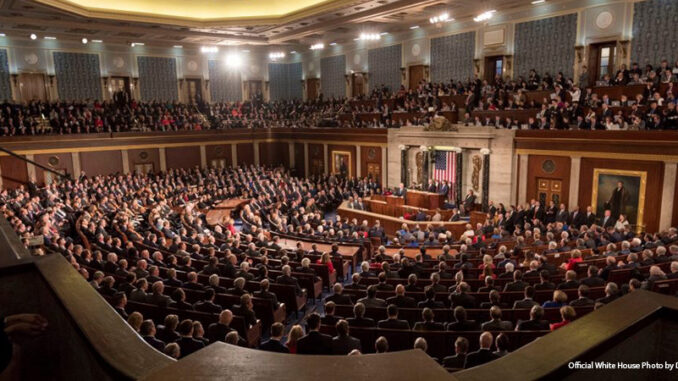 021119_03P_FS President Donald J. Trump, stands in the House rostrum delivering his State of the Union address, joined by Vice President Mike Pence and House Speaker Paul Ryan, Tuesday evening, Jan. 30 2018, in the House of Representatives chamber of the U.S. Capitol in Washington, D.C.