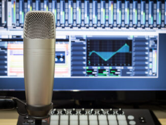 Studio condenser microphone and midi screen