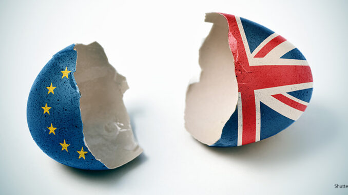 31819_01P_FS Symbolism of the Brexit referendum -- the two halves of a cracked eggshell