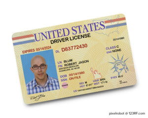 US Driver License Isolated on White Background.