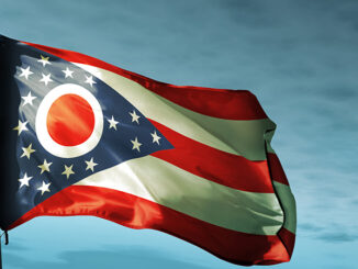 Ohio (USA) flag waving on the wind
