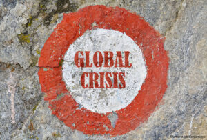 Global Crisis text written in red color on grunge background