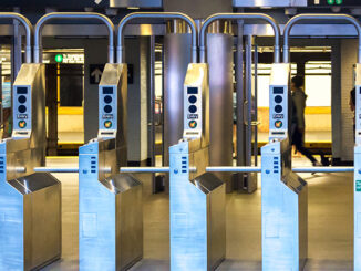 Subway station entrance in downtown Manhattan, New York Cit