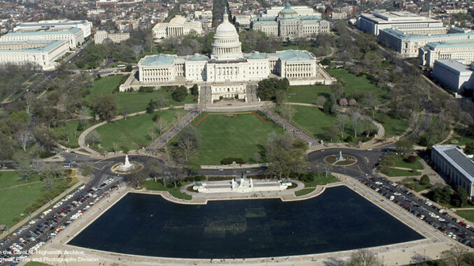 Aerial view with a focus on the U.S. Capitol, Washington, D.C. Aerial view with a focus on the U.S. Capitol, Washington, D.C.