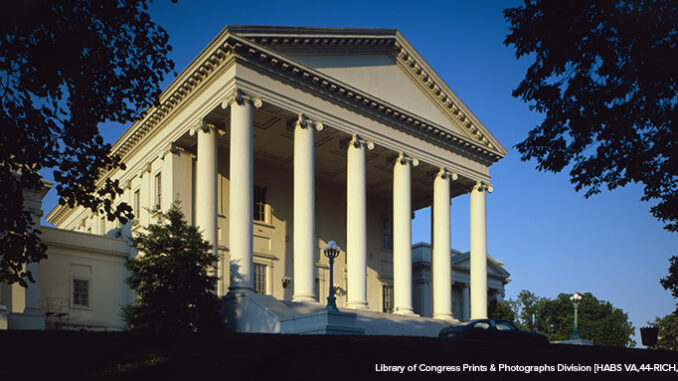 Southwest facade, looking east - Virginia State Capitol, Bank and 10th Streets, Capitol Square, Richmond, Independent City, VA Southwest facade, looking east - Virginia State Capitol, Bank and 10th Streets, Capitol Square, Richmond, Independent City, VA