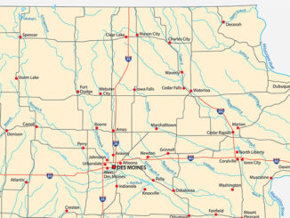 iowa road map with flag